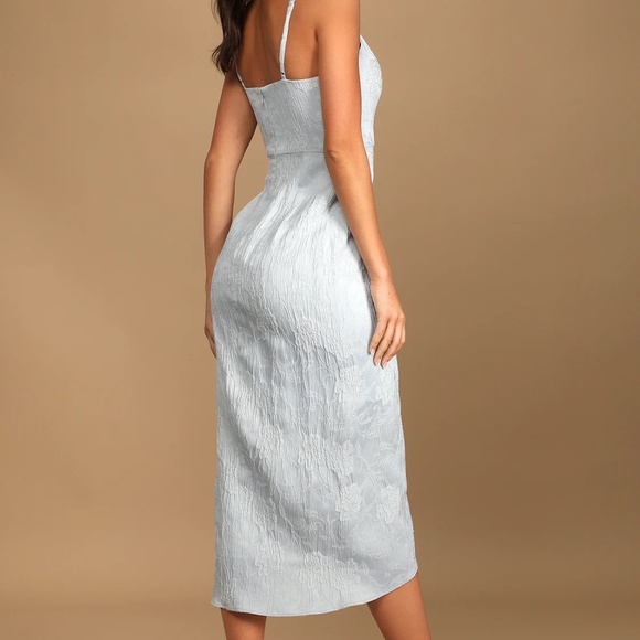 Truly Exquisite Light Blue Jacquard Tulip Midi Dress - Picture 3 of 4